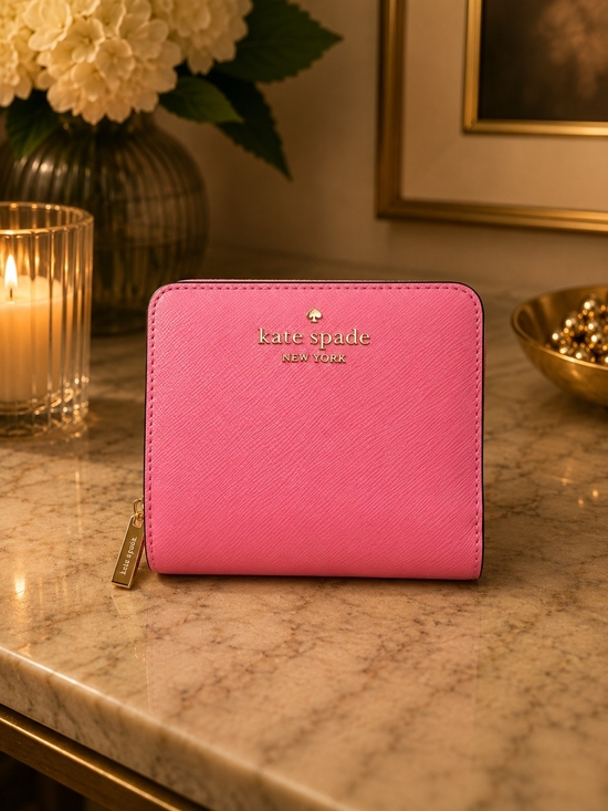 kate spade Handbags - kate spade Pink Saffiano Compact Bifold Zip Around Wallet with Gold Logo